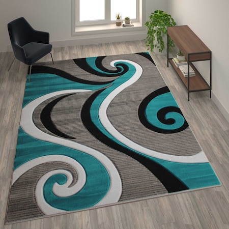 Flash Furniture Turquoise 8' x 10' Modern Plush Abstract Area Rug KP-RG952-810-TQ-GG